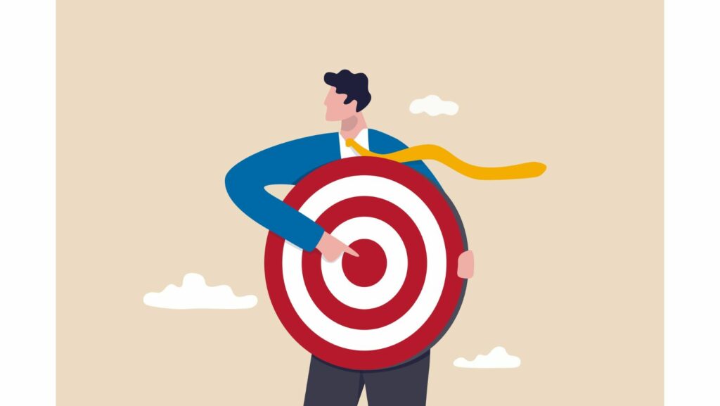 illustration of a man holding a target, pointing at the bullseye. Relating to brand purpose.