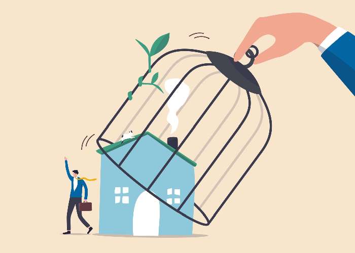 illustration showing the idea of a business worker leaving the house to return to the office