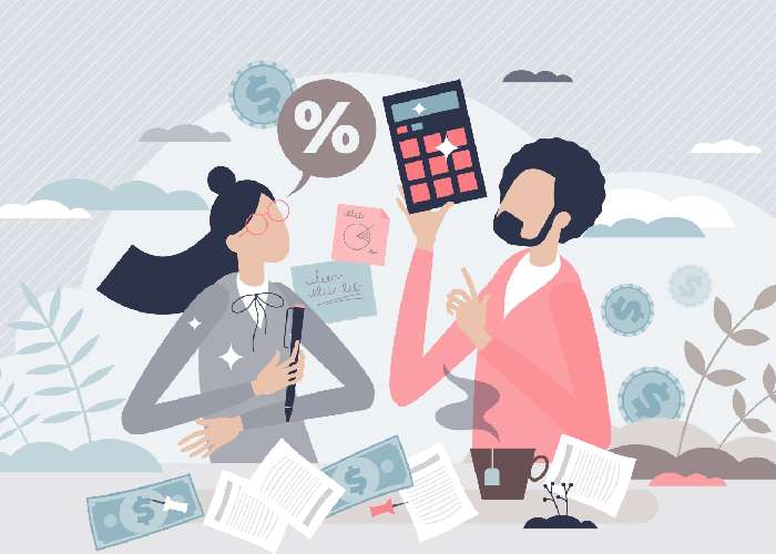 illustration of a man and woman crunching the numbers for payments