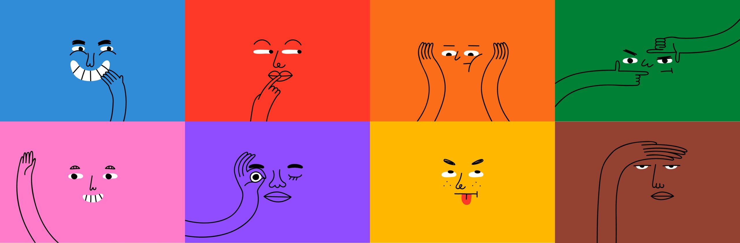 Image showing several illustrated faces pulling funny faces.