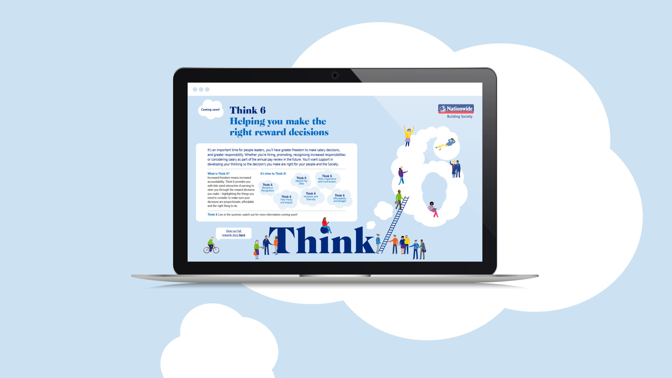 Image of laptop screen showing the Think 6 reward and recognition initiative for Nationwide by The Team