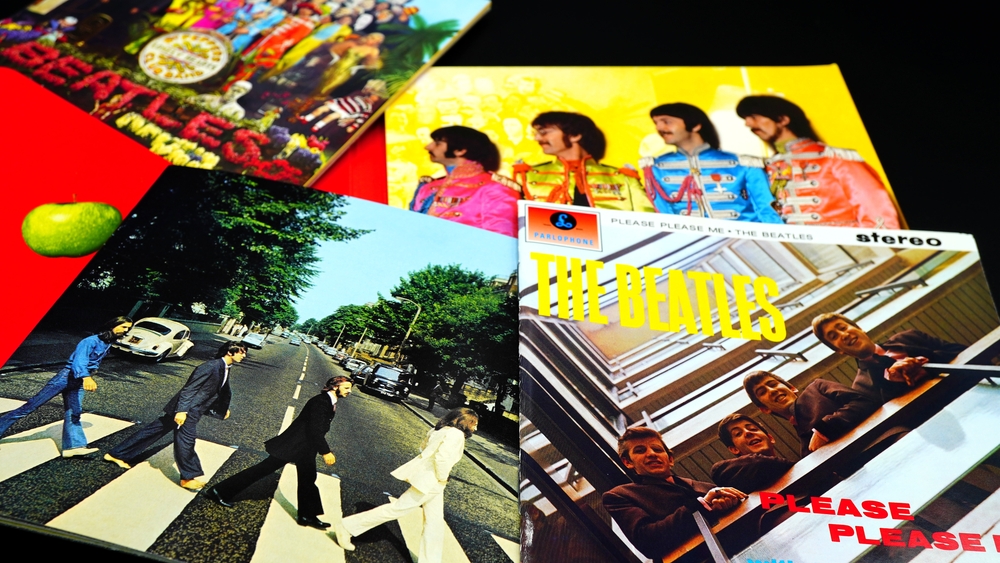 The Beatles collage of album covers, brand constraint.